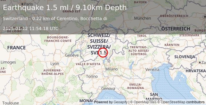 Earthquake SWITZERLAND (1.5 ml) (2025-01-12 11:54:18 UTC)