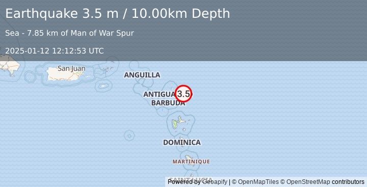 Earthquake ANTIGUA AND BARBUDA REGION (3.5 m) (2025-01-12 12:12:53 UTC)