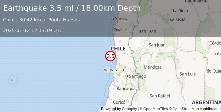 Earthquake OFFSHORE VALPARAISO, CHILE (3.5 ml) (2025-01-12 12:13:19 UTC)