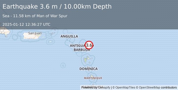 Earthquake ANTIGUA AND BARBUDA REGION (3.6 m) (2025-01-12 12:36:27 UTC)