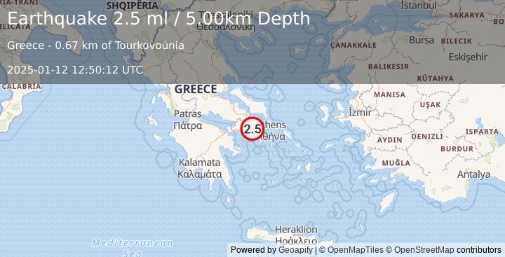 Earthquake GREECE (2.5 ml) (2025-01-12 12:50:12 UTC)