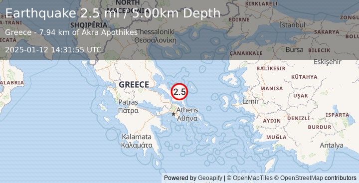 Earthquake GREECE (2.5 ml) (2025-01-12 14:31:55 UTC)