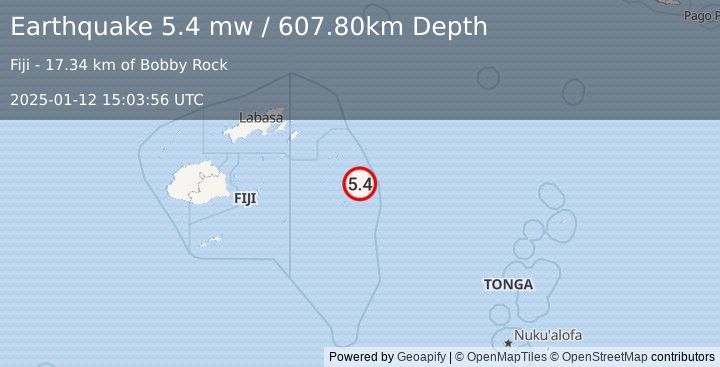 Earthquake FIJI REGION (5.4 mw) (2025-01-12 15:03:56 UTC)