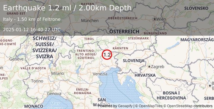 Earthquake NORTHERN ITALY (1.2 ml) (2025-01-12 16:40:22 UTC)