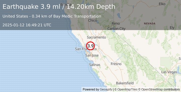 Earthquake SAN FRANCISCO BAY AREA, CALIF. (3.9 ml) (2025-01-12 16:49:21 UTC)