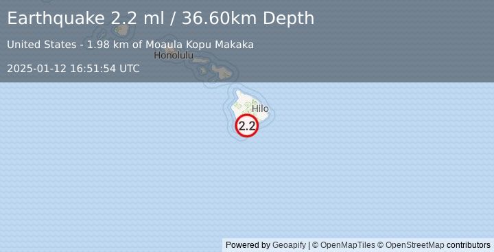 Earthquake ISLAND OF HAWAII, HAWAII (2.2 ml) (2025-01-12 16:51:54 UTC)