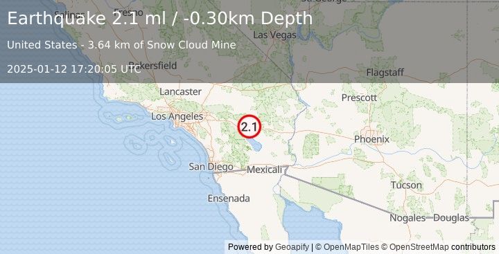 Earthquake SOUTHERN CALIFORNIA (2.1 ml) (2025-01-12 17:20:05 UTC)