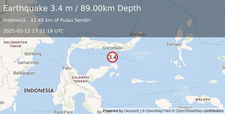 Earthquake SULAWESI, INDONESIA (3.4 m) (2025-01-12 17:31:19 UTC)