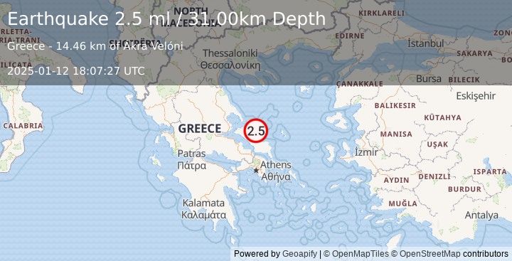 Earthquake GREECE (2.5 ml) (2025-01-12 18:07:27 UTC)