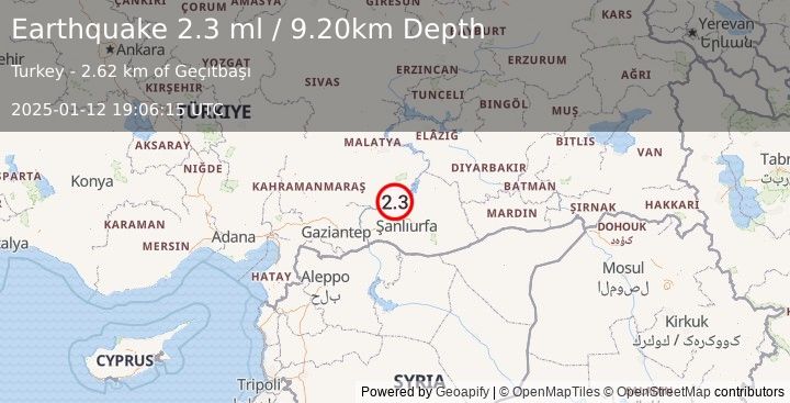 Earthquake EASTERN TURKEY (2.3 ml) (2025-01-12 19:06:15 UTC)