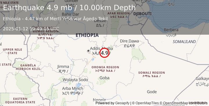 Earthquake ETHIOPIA (4.9 mb) (2025-01-12 19:49:15 UTC)