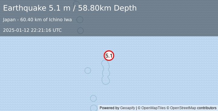 Earthquake BONIN ISLANDS, JAPAN REGION (5.2 mb) (2025-01-12 22:21:07 UTC)