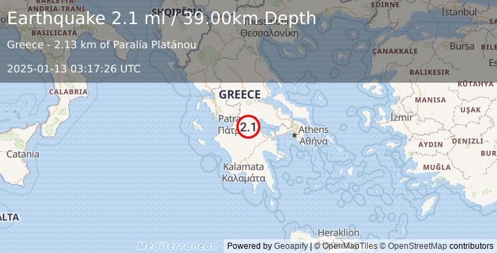 Earthquake GREECE (2.1 ml) (2025-01-13 03:17:26 UTC)