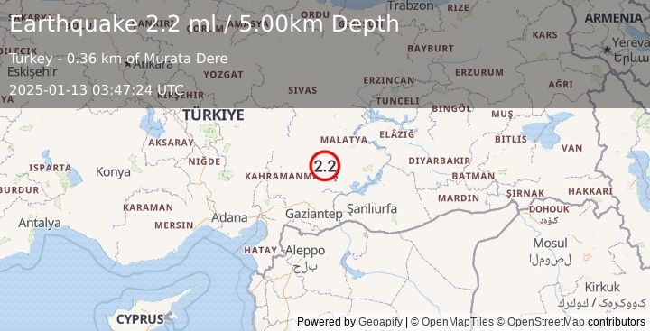 Earthquake CENTRAL TURKEY (2.2 ml) (2025-01-13 03:47:25 UTC)