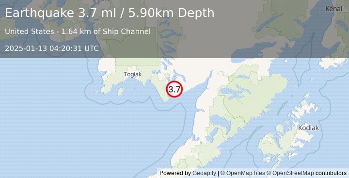 Earthquake BRISTOL BAY (3.7 ml) (2025-01-13 04:20:29 UTC)