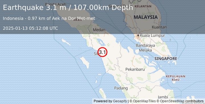 Earthquake NORTHERN SUMATRA, INDONESIA (3.1 m) (2025-01-13 05:12:08 UTC)