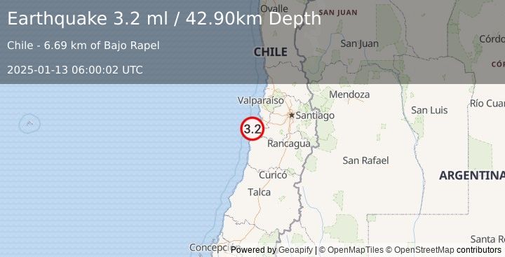 Earthquake OFFSHORE VALPARAISO, CHILE (3.2 ml) (2025-01-13 06:00:02 UTC)