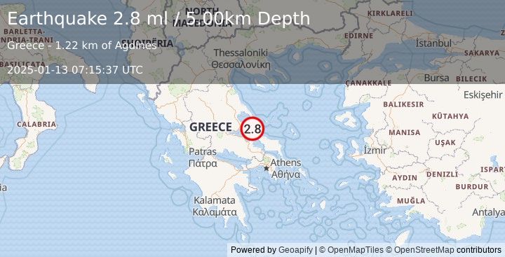 Earthquake GREECE (2.8 ml) (2025-01-13 07:15:36 UTC)