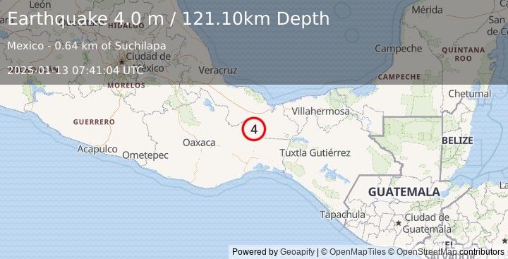 Earthquake VERACRUZ, MEXICO (4.0 m) (2025-01-13 07:41:04 UTC)