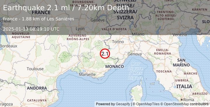 Earthquake FRANCE (2.1 ml) (2025-01-13 08:19:10 UTC)