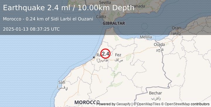 Earthquake MOROCCO (2.4 ml) (2025-01-13 08:37:25 UTC)