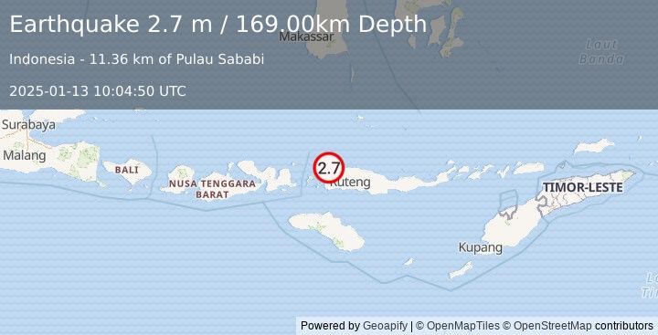 Earthquake FLORES REGION, INDONESIA (2.7 m) (2025-01-13 10:04:50 UTC)