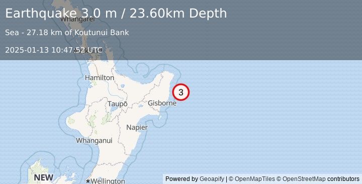 Earthquake OFF E. COAST OF N. ISLAND, N.Z. (3.0 m) (2025-01-13 10:47:52 UTC)