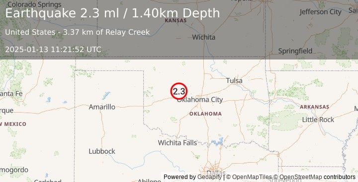 Earthquake OKLAHOMA (2.3 ml) (2025-01-13 11:21:52 UTC)