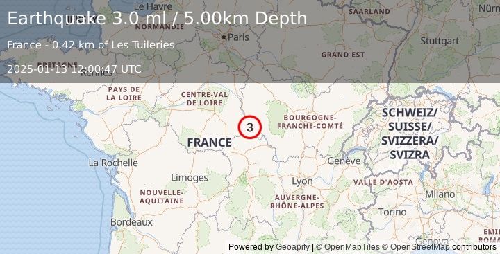 Earthquake FRANCE (3.0 ml) (2025-01-13 12:00:47 UTC)