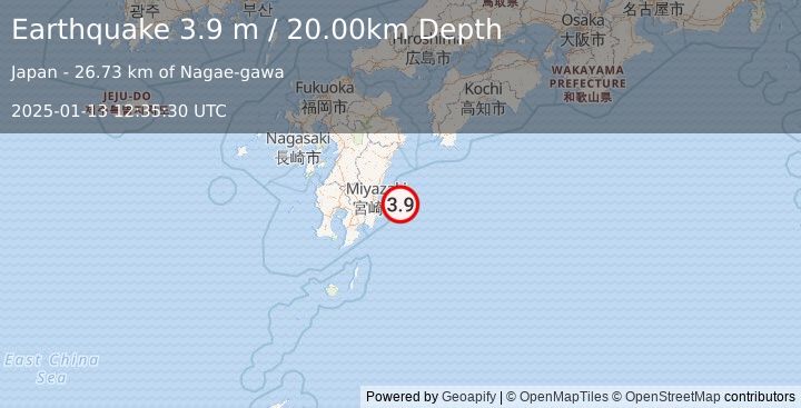 Earthquake KYUSHU, JAPAN (3.9 m) (2025-01-13 12:35:30 UTC)