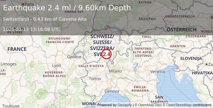 Earthquake SWITZERLAND (2.4 ml) (2025-01-13 13:16:08 UTC)