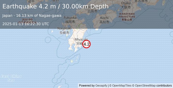 Earthquake KYUSHU, JAPAN (4.2 m) (2025-01-13 16:22:30 UTC)