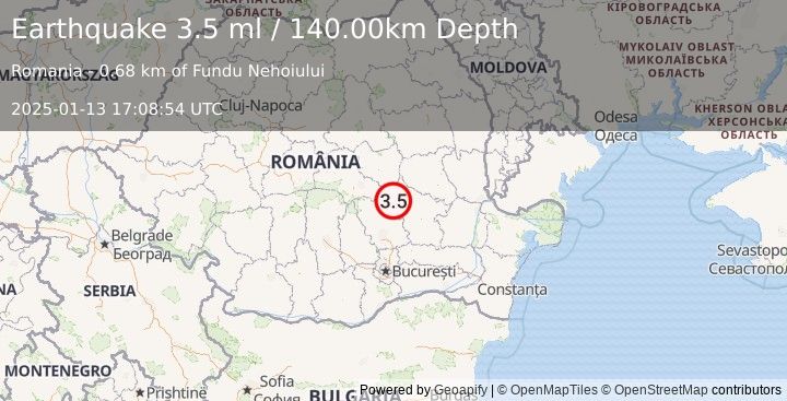 Earthquake ROMANIA (3.5 ml) (2025-01-13 17:08:54 UTC)