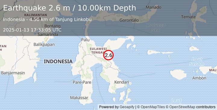 Earthquake SULAWESI, INDONESIA (2.6 m) (2025-01-13 17:33:05 UTC)