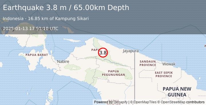 Earthquake PAPUA, INDONESIA (3.8 m) (2025-01-13 17:51:10 UTC)