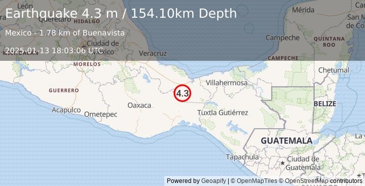 Earthquake VERACRUZ, MEXICO (4.3 m) (2025-01-13 18:03:06 UTC)