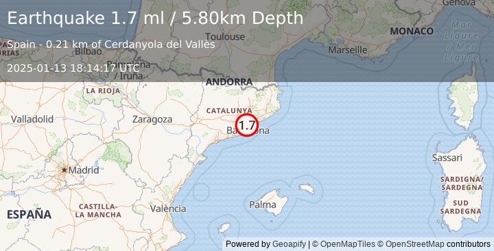 Earthquake SPAIN (1.7 ml) (2025-01-13 18:14:17 UTC)