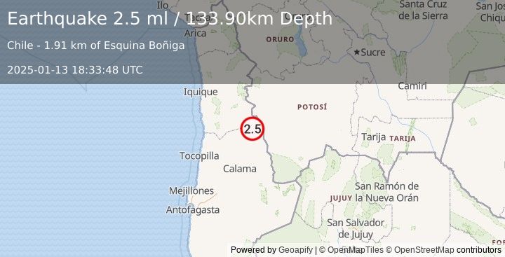 Earthquake ANTOFAGASTA, CHILE (2.5 ml) (2025-01-13 18:33:48 UTC)