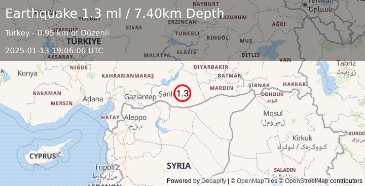 Earthquake EASTERN TURKEY (1.3 ml) (2025-01-13 19:06:06 UTC)