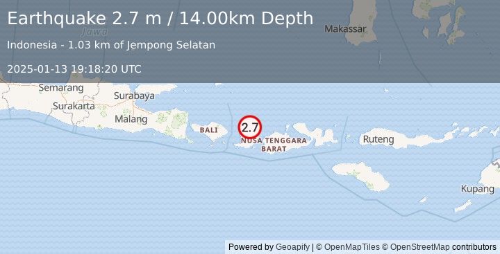 Earthquake LOMBOK REGION, INDONESIA (2.7 m) (2025-01-13 19:18:20 UTC)