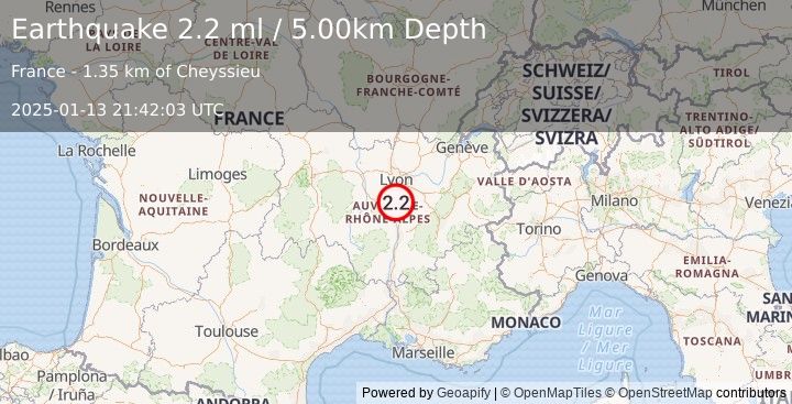 Earthquake FRANCE (2.2 ml) (2025-01-13 21:42:03 UTC)