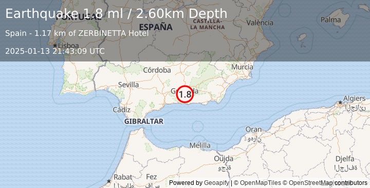 Earthquake SPAIN (1.8 ml) (2025-01-13 21:43:09 UTC)