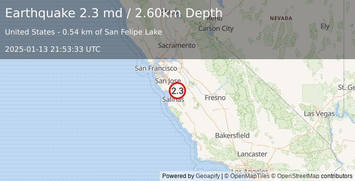 Earthquake NORTHERN CALIFORNIA (2.3 md) (2025-01-13 21:53:33 UTC)