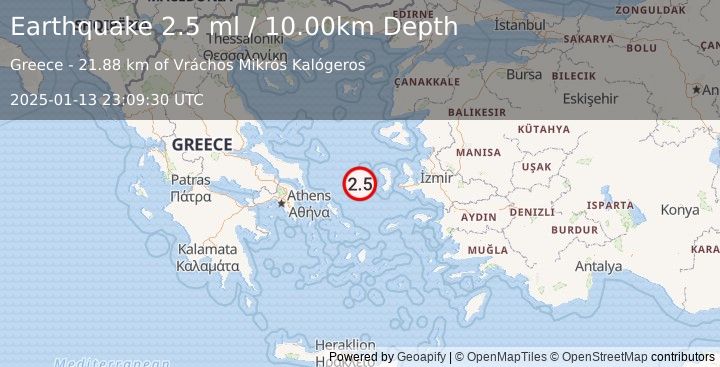 Earthquake AEGEAN SEA (2.5 ml) (2025-01-13 23:09:30 UTC)