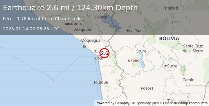 Earthquake SOUTHERN PERU (2.6 ml) (2025-01-14 02:06:25 UTC)