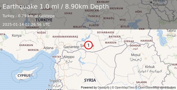 Earthquake EASTERN TURKEY (1.0 ml) (2025-01-14 02:26:56 UTC)