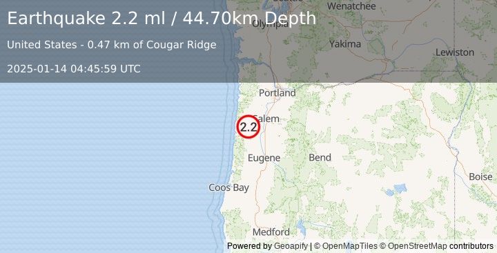 Earthquake OREGON (2.2 ml) (2025-01-14 04:45:59 UTC)