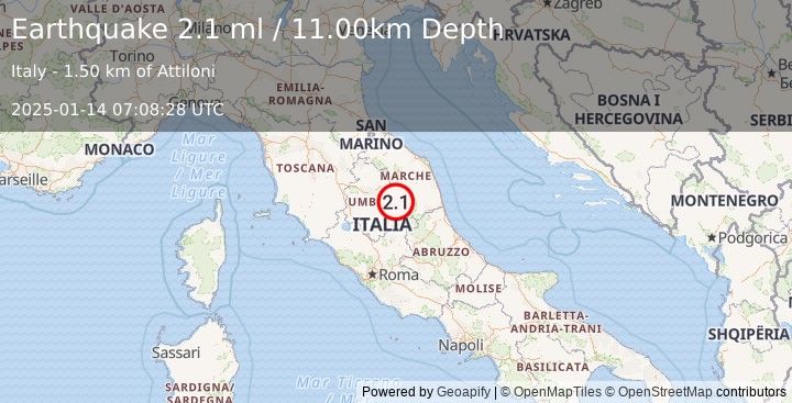 Earthquake CENTRAL ITALY (2.1 ml) (2025-01-14 07:08:28 UTC)