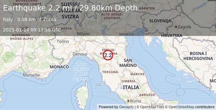 Earthquake NORTHERN ITALY (2.2 ml) (2025-01-14 09:17:58 UTC)