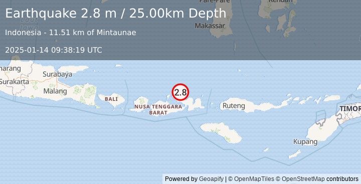 Earthquake SUMBAWA REGION, INDONESIA (2.8 m) (2025-01-14 09:38:19 UTC)